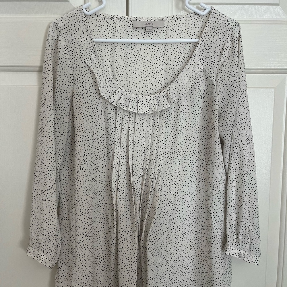 Ann Taylor Loft Cream and Black Polka Dot Blouse